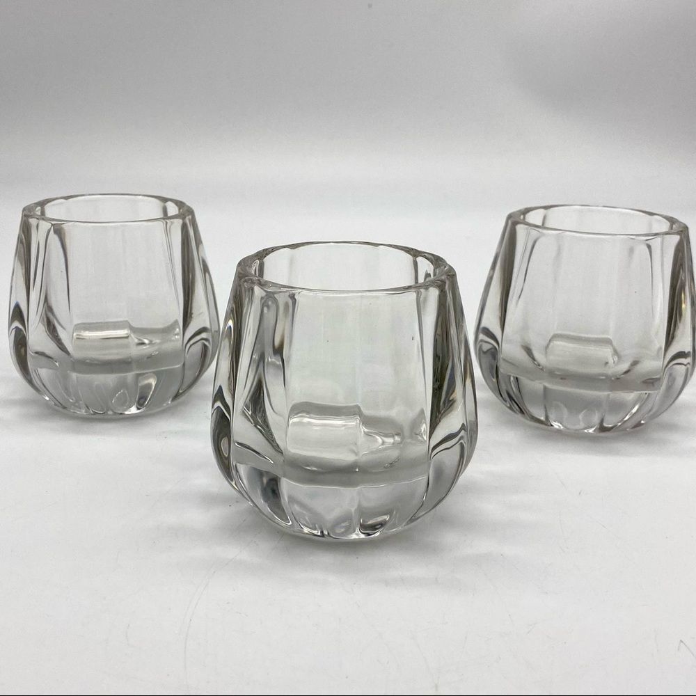 Clear Glass Faceted Tea Light Candle Holder Trio Set Of Three